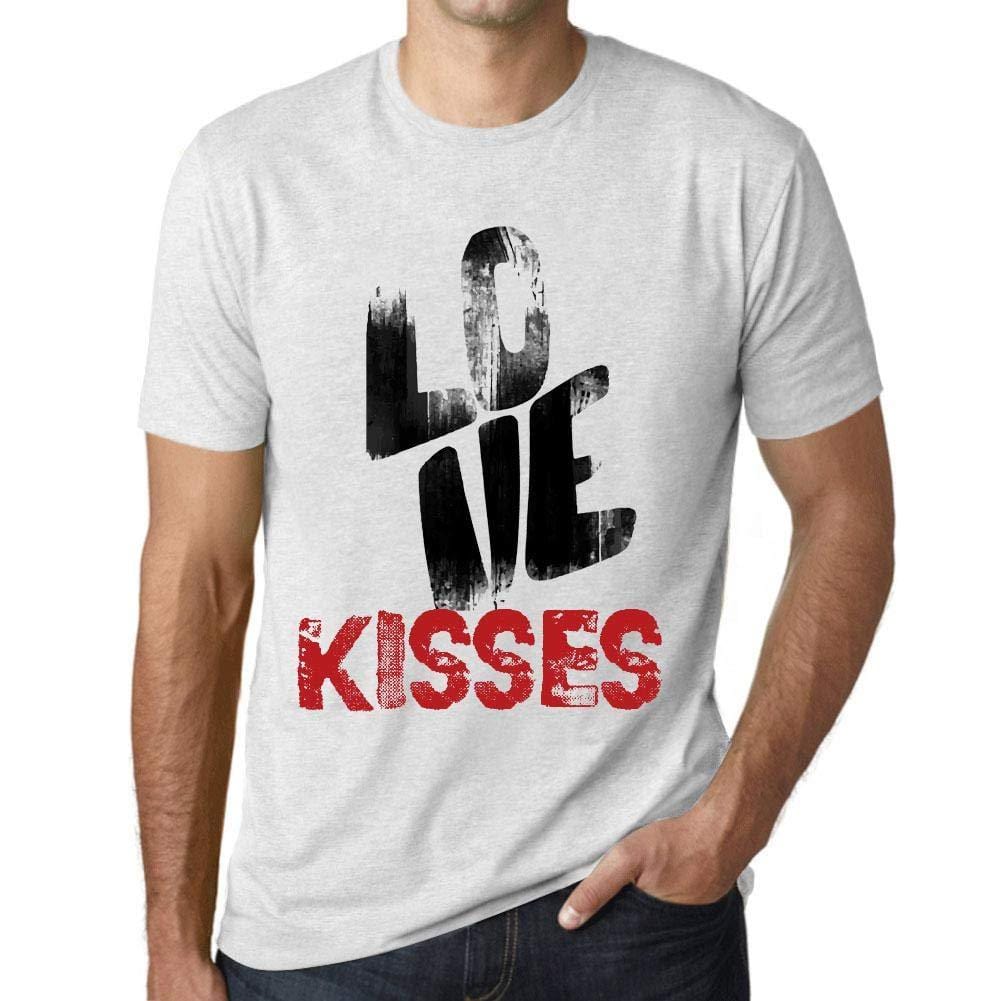 Ultrabasic - Homme T-Shirt Graphique Love Kisses Blanc Chiné
