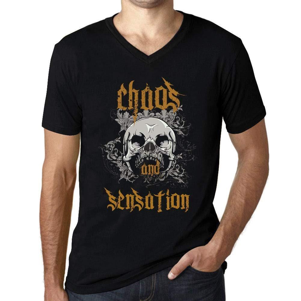Ultrabasic - Homme Graphique Col V Tee Shirt Chaos and Sensation Noir Profond