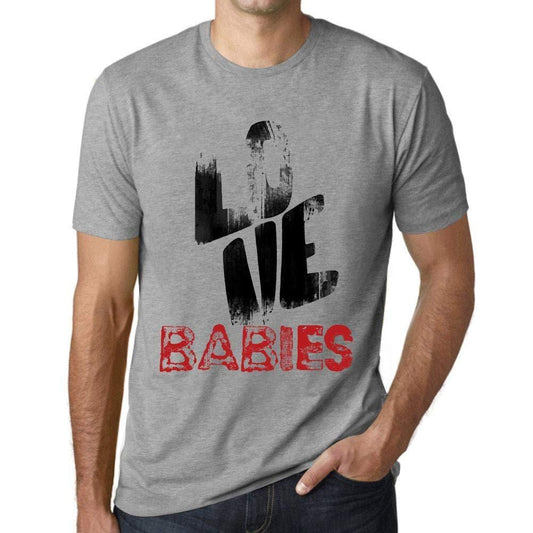 Ultrabasic - Homme T-Shirt Graphique Love Babies Gris Chiné