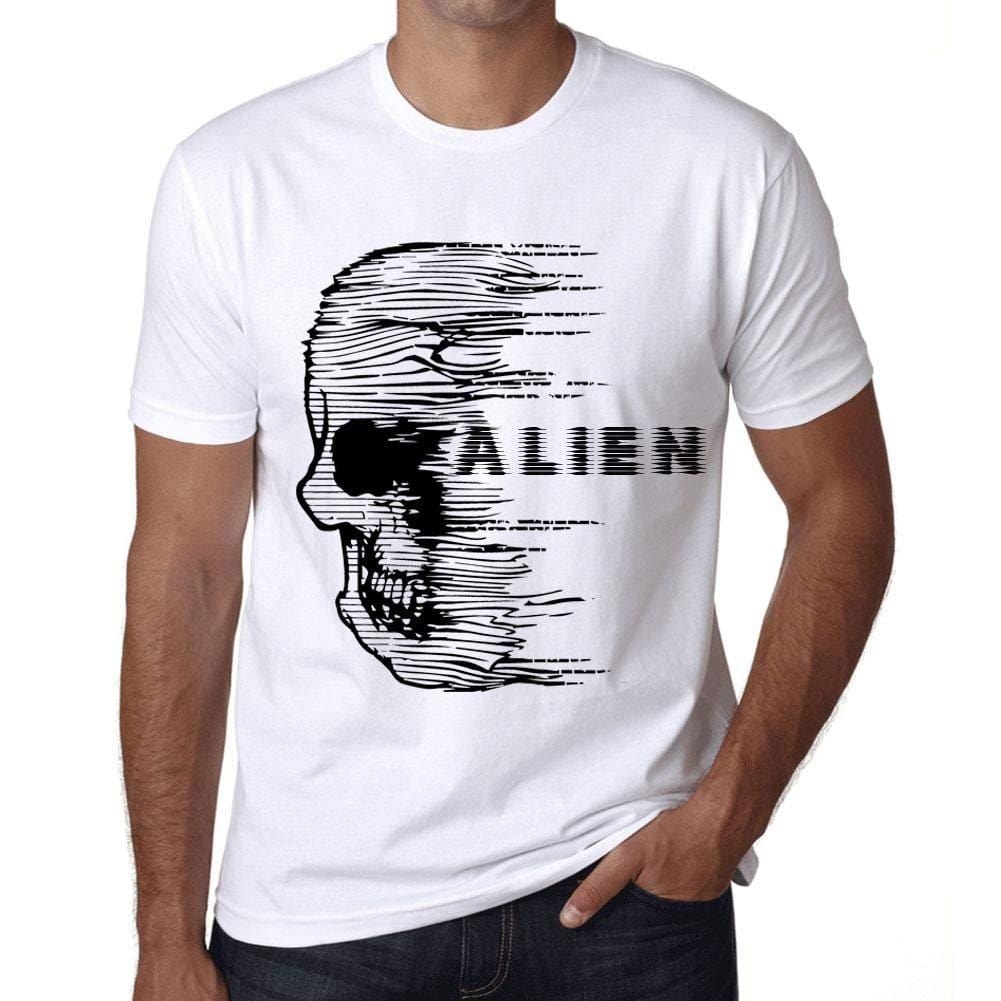 Homme T-Shirt Graphique Imprimé Vintage Tee Anxiety Skull Alien Blanc