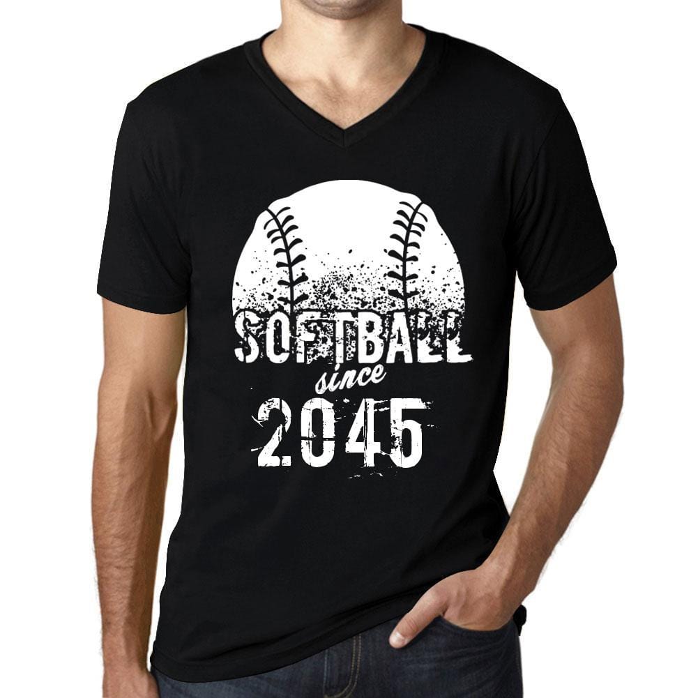 Men&rsquo;s Graphic V-Neck T-Shirt Softball Since 2045 Deep Black - Ultrabasic