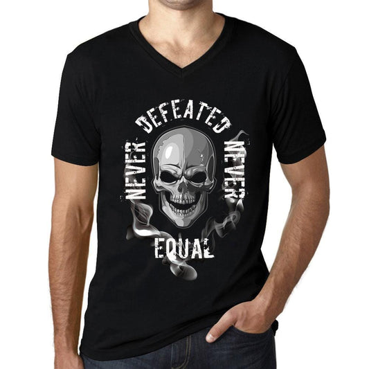 Men&rsquo;s Graphic V-Neck T-Shirt Never Defeated, Never EQUAL Deep Black - Ultrabasic