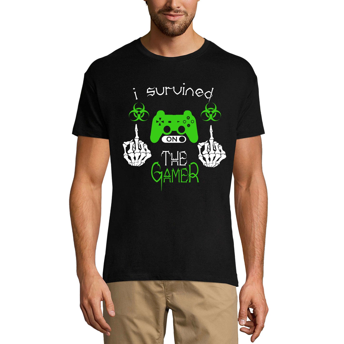 ULTRABASIC Men's Gaming T-Shirt I Survived Virus - The Gamer - Funny Humor Shirt