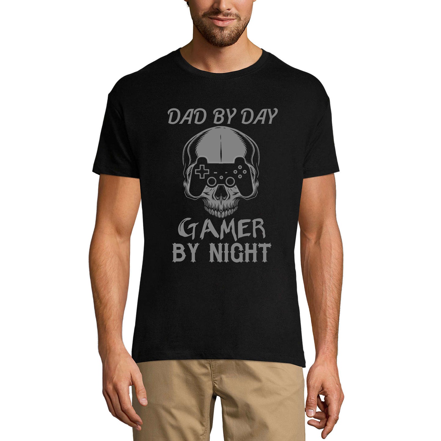 ULTRABASIC Men's Graphic Dad by Day Gamer by Night - Matching Shirts for Fathers mode on level up dad gamer i paused my game alien player ufo playstation tee shirt clothes gaming apparel gifts super mario nintendo call of duty graphic tshirt video game funny geek gift for the gamer fortnite pubg humor son father birthday