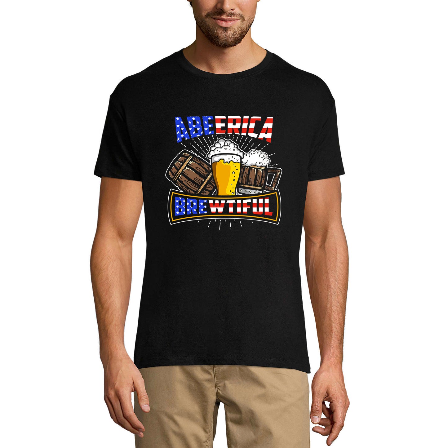 ULTRABASIC Men's Funny T-Shirt Abeerica Brewtiful - American Flag Beer Lover Tee Shirt