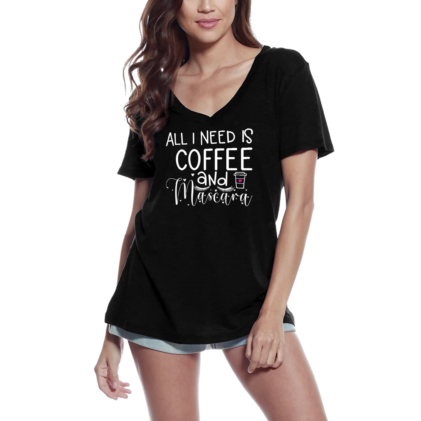 ULTRABASIC Women's Novelty T-Shirt All I Need Is Coffee And Mascara - Make Up Funny Tee Shirt