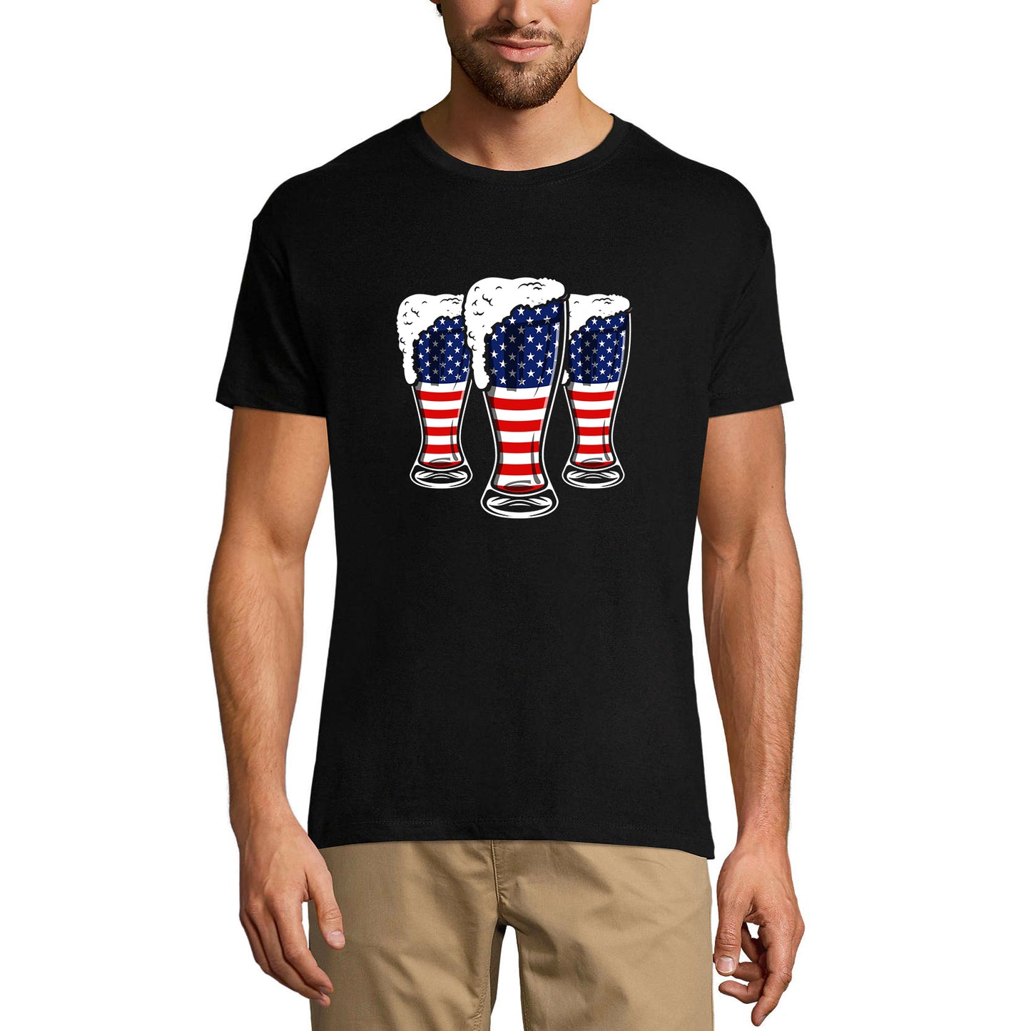 ULTRABASIC Men's T-Shirt 3 Beer America Flag - Patriotic Beer Lover Drinking Tee Shirt