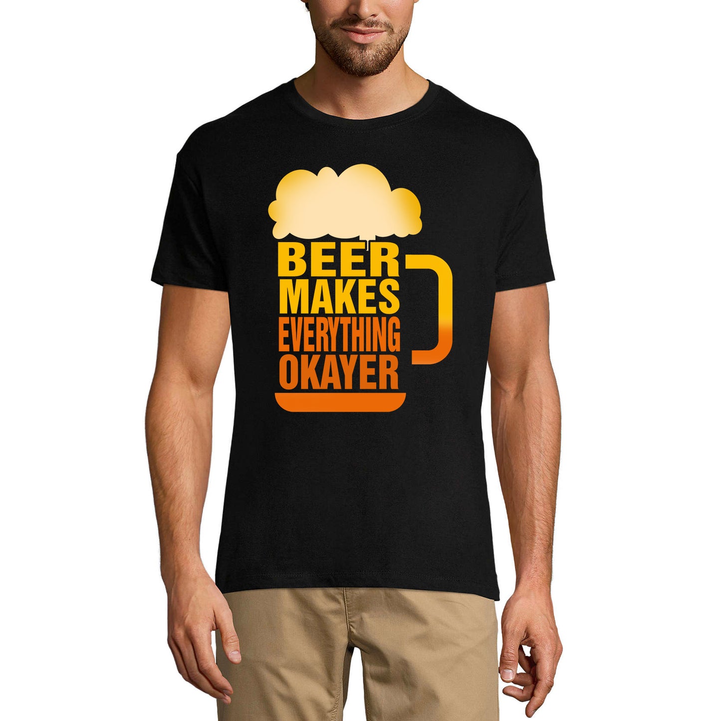 ULTRABASIC Men's T-Shirt Beer Makes Everything Okayer - Alcohol Lover Tee Shirt