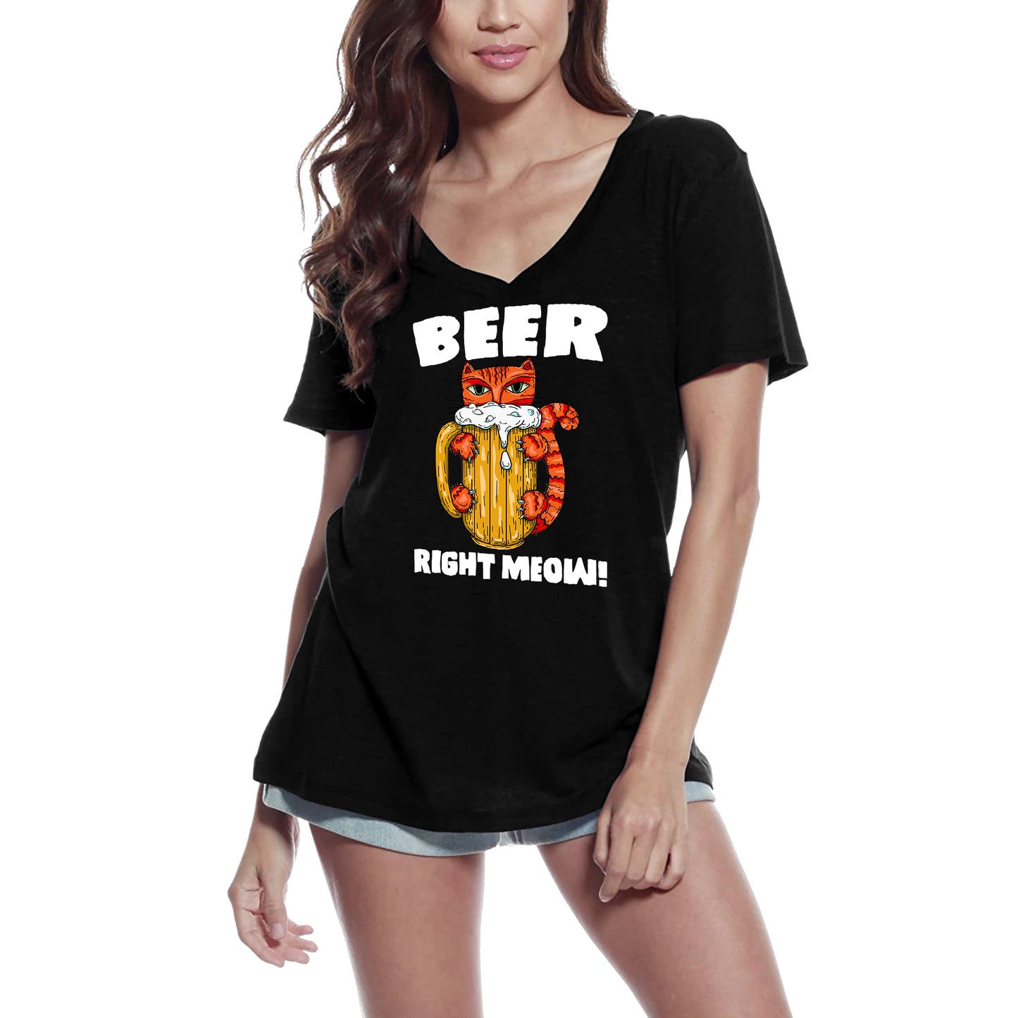 ULTRABASIC Women's T-Shirt Beer Right Meow - Cats And Beers - Love Cats