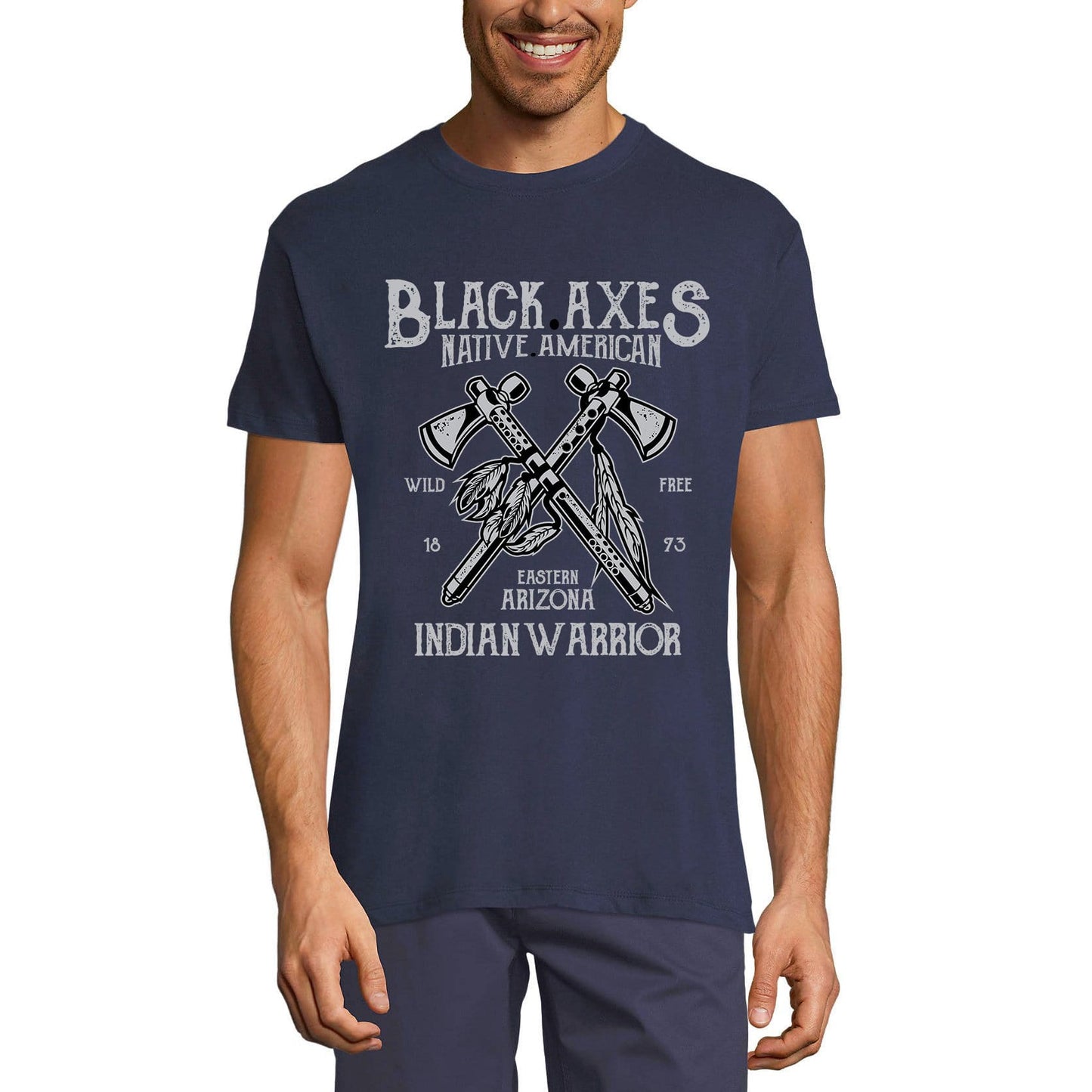 ULTRABASIC Men's T-Shirt Native American Black Axes - Indian Warrior Shirt for Men