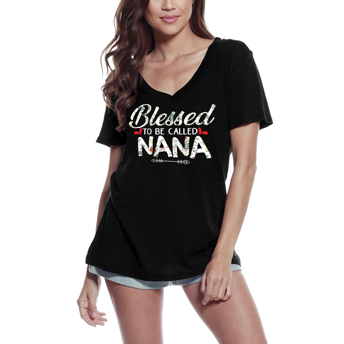 ULTRABASIC Women's V-Neck T-Shirt Blessed to be Called Nana - Gram Granny Grandmother Tee Shirt
