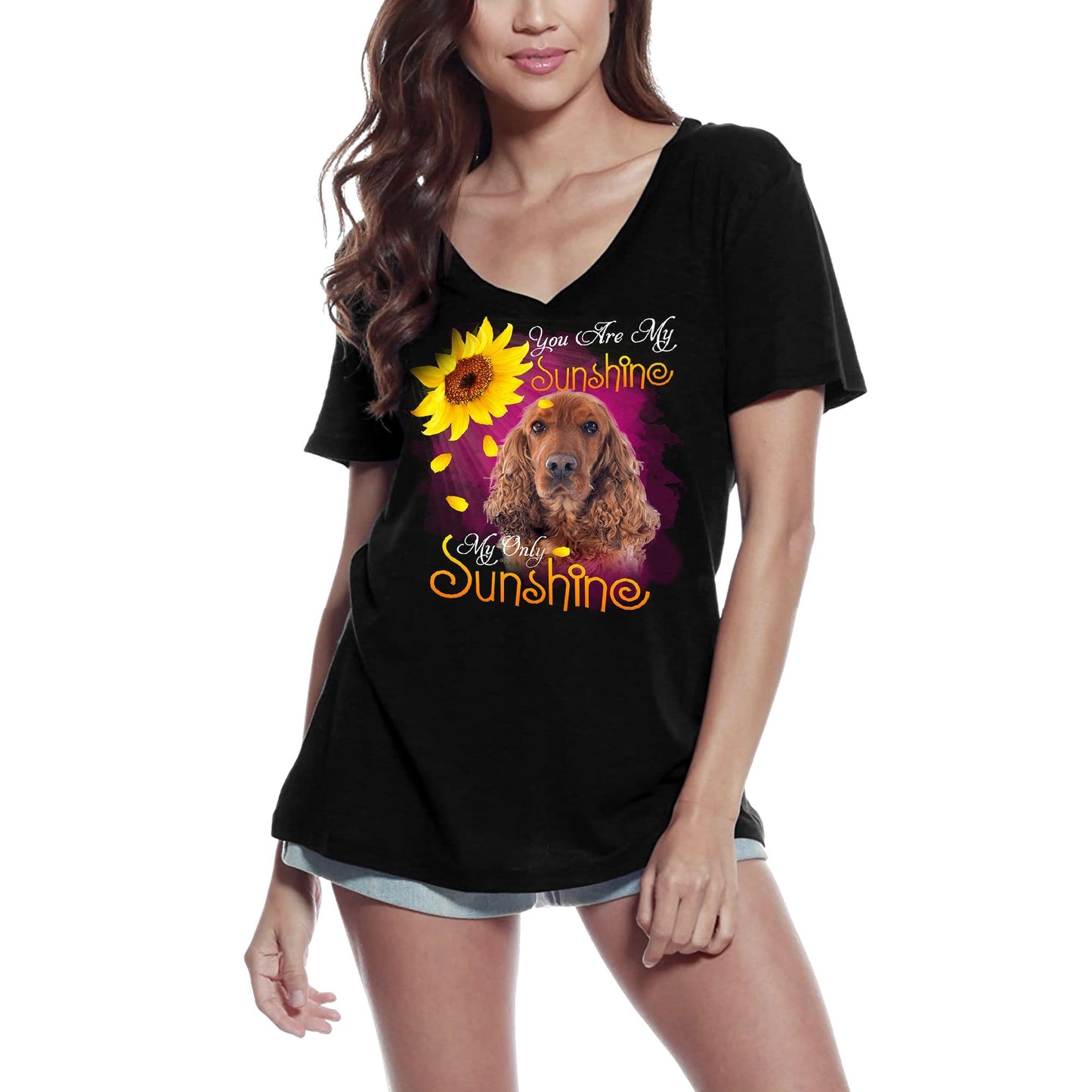 ULTRABASIC Women's V-Neck T-Shirt My Only Sunshine - English Cocker Spaniel