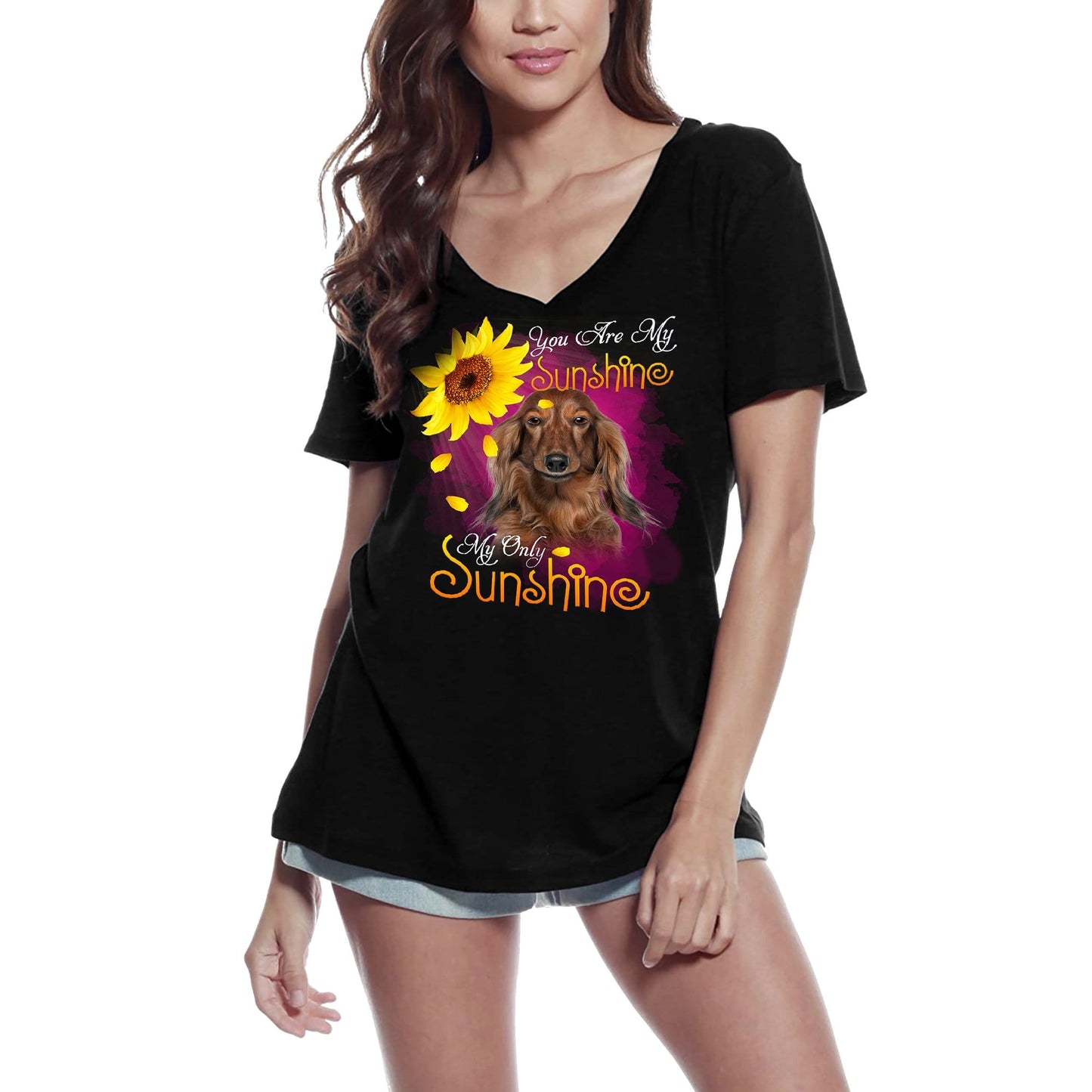 ULTRABASIC Women's V-Neck T-Shirt My Only Sunshine - Dachshund - Vintage Shirt