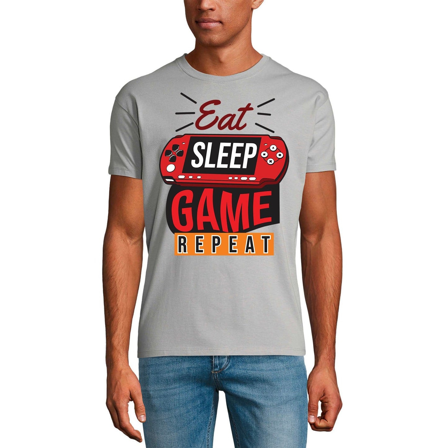 ULTRABASIC Men's Gaming T-Shirt Eat Sleep Game Repeat - Retro Gamer Tee Shirt