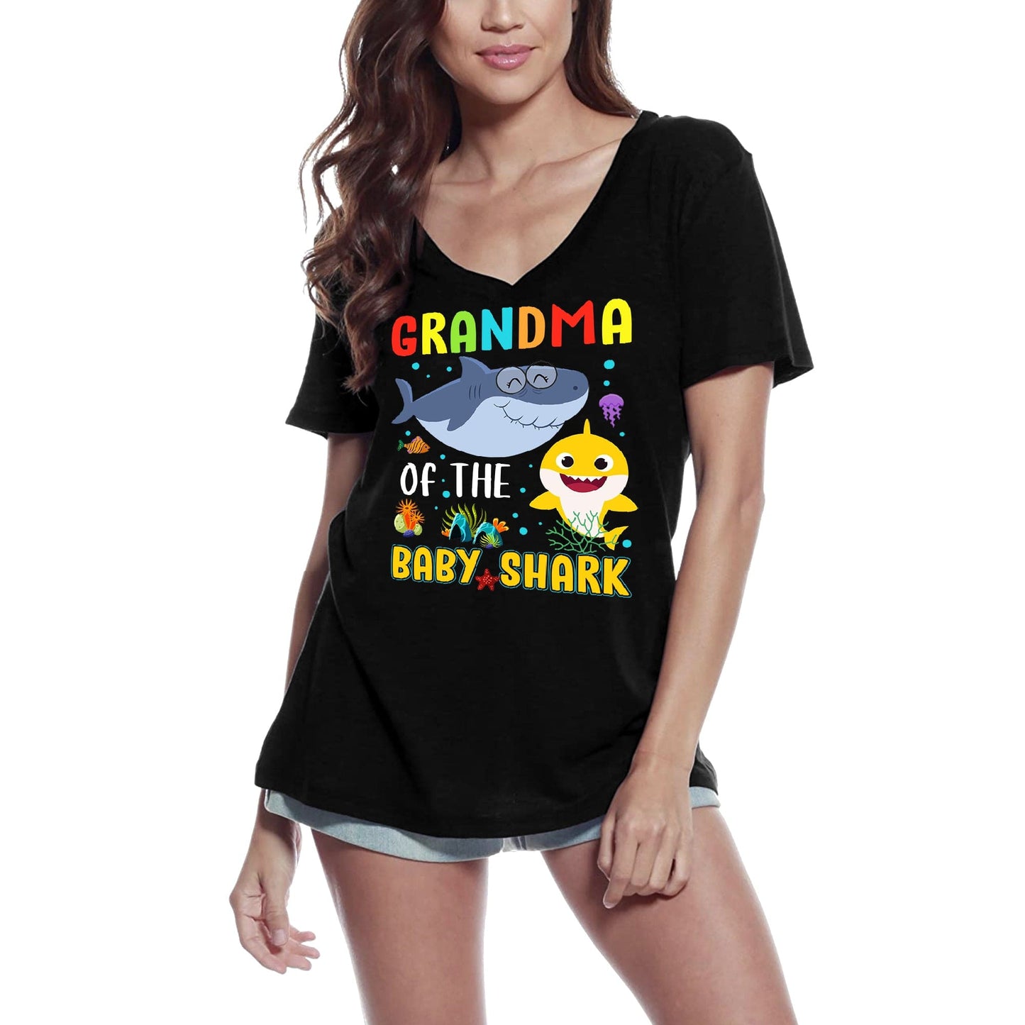 ULTRABASIC Women's T-Shirt Grandma of the Baby Shark - Funny Tee Shirt for Grandmother