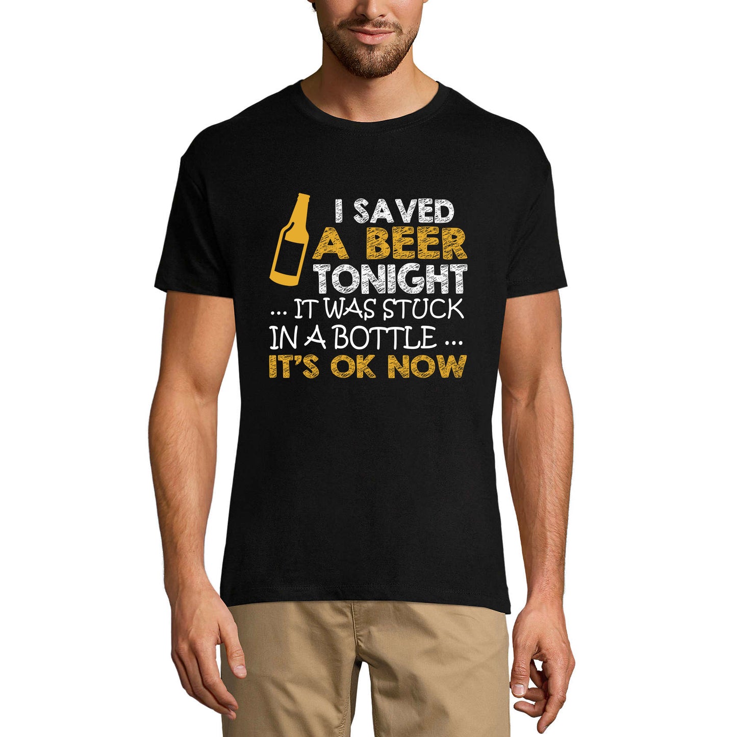 ULTRABASIC Men's T-Shirt I Saved a Beer Tonight It Was Stuck In Bottle - Funny Saying Beer Lover Tee Shirt