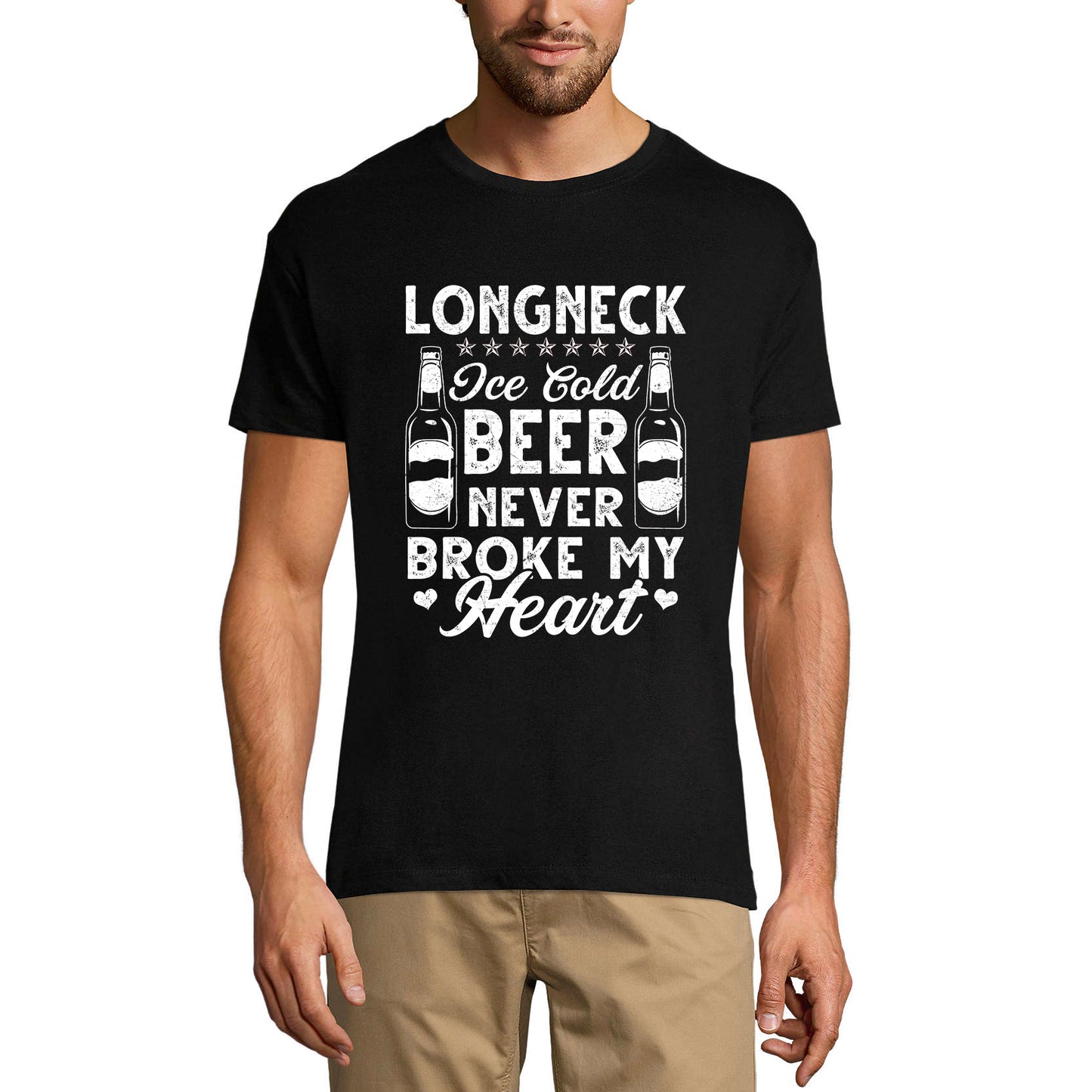 ULTRABASIC Men's T-Shirt Longneck Ice Cold Beer Never Broke My Heart - Beer Lover Tee Shirt