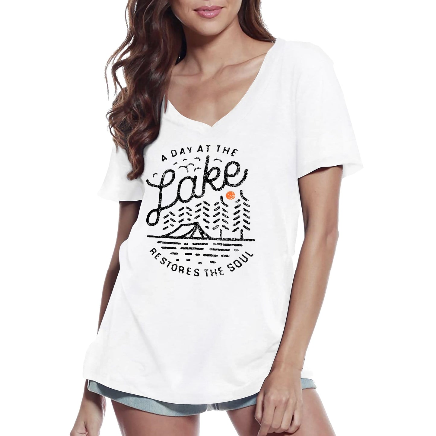 ULTRABASIC Women's V-Neck T-Shirt A day at the lake - Short Sleeve Tee shirt