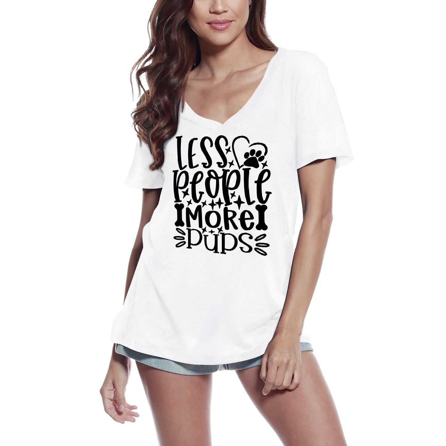 ULTRABASIC Women's T-Shirt Less People More Pups - Short Sleeve Tee Shirt Tops