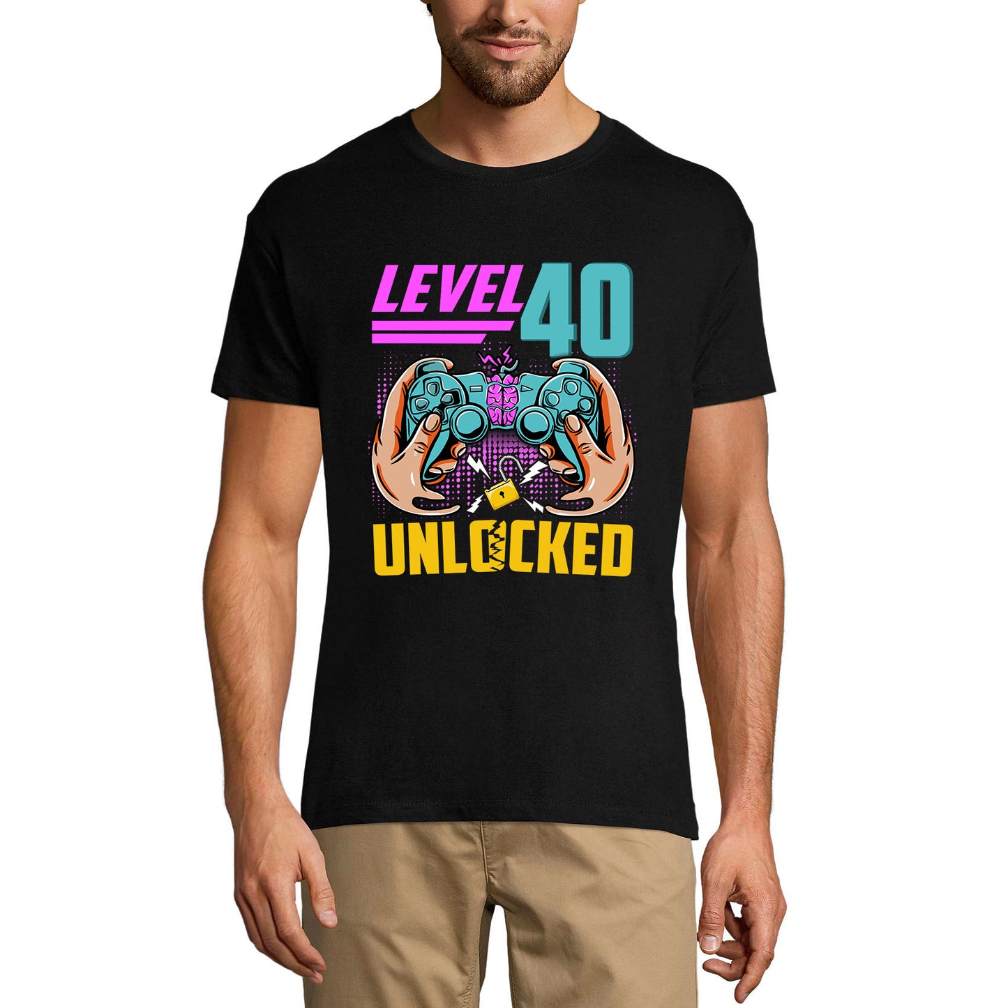 ULTRABASIC Men's Gaming T-Shirt Level 40 Unlocked - Gaming Gamer 40th Birthday Tee Shirt