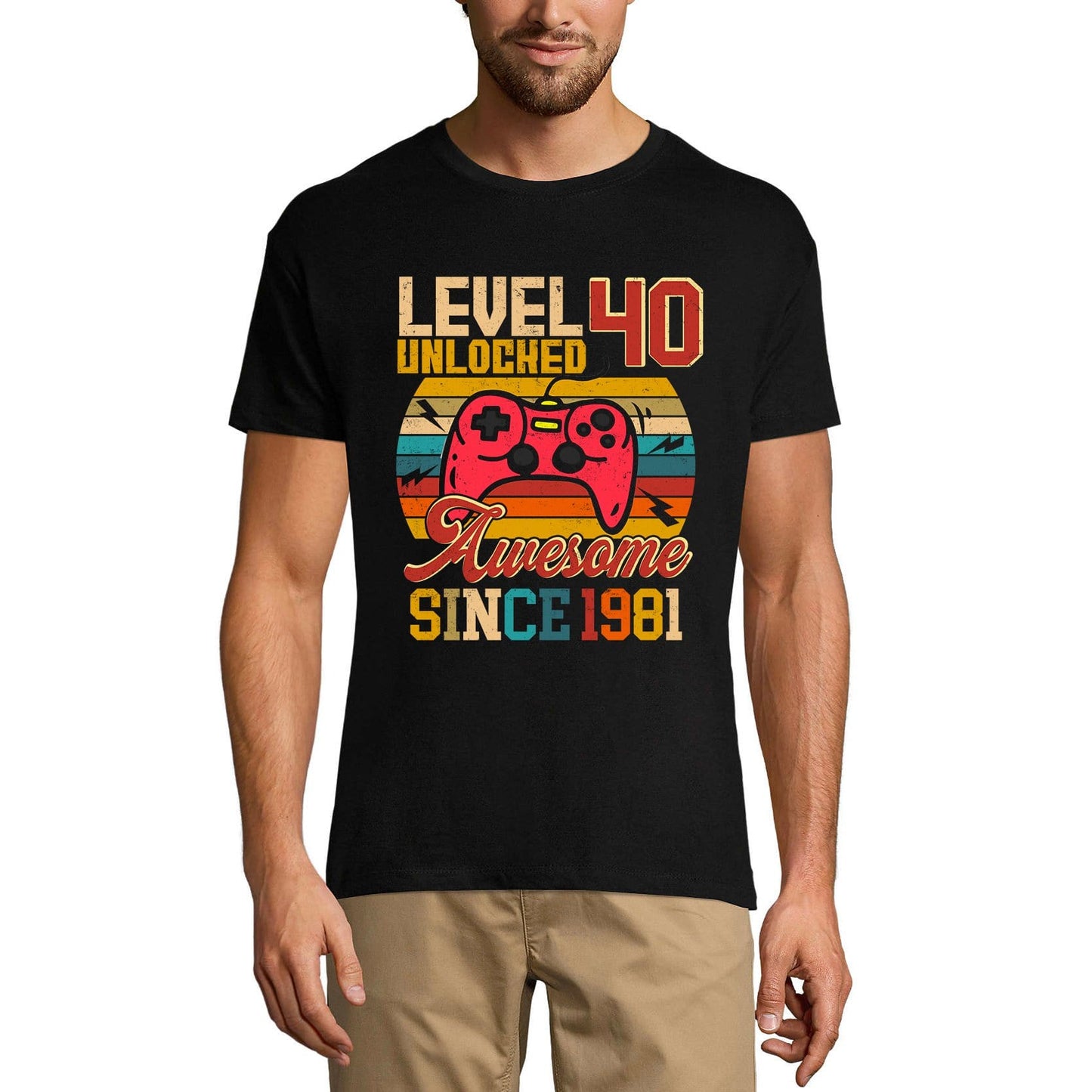 ULTRABASIC Men's Gaming T-Shirt Level 40 Unlocked - Gamer Gift Tee Shirt for 40th Birthday