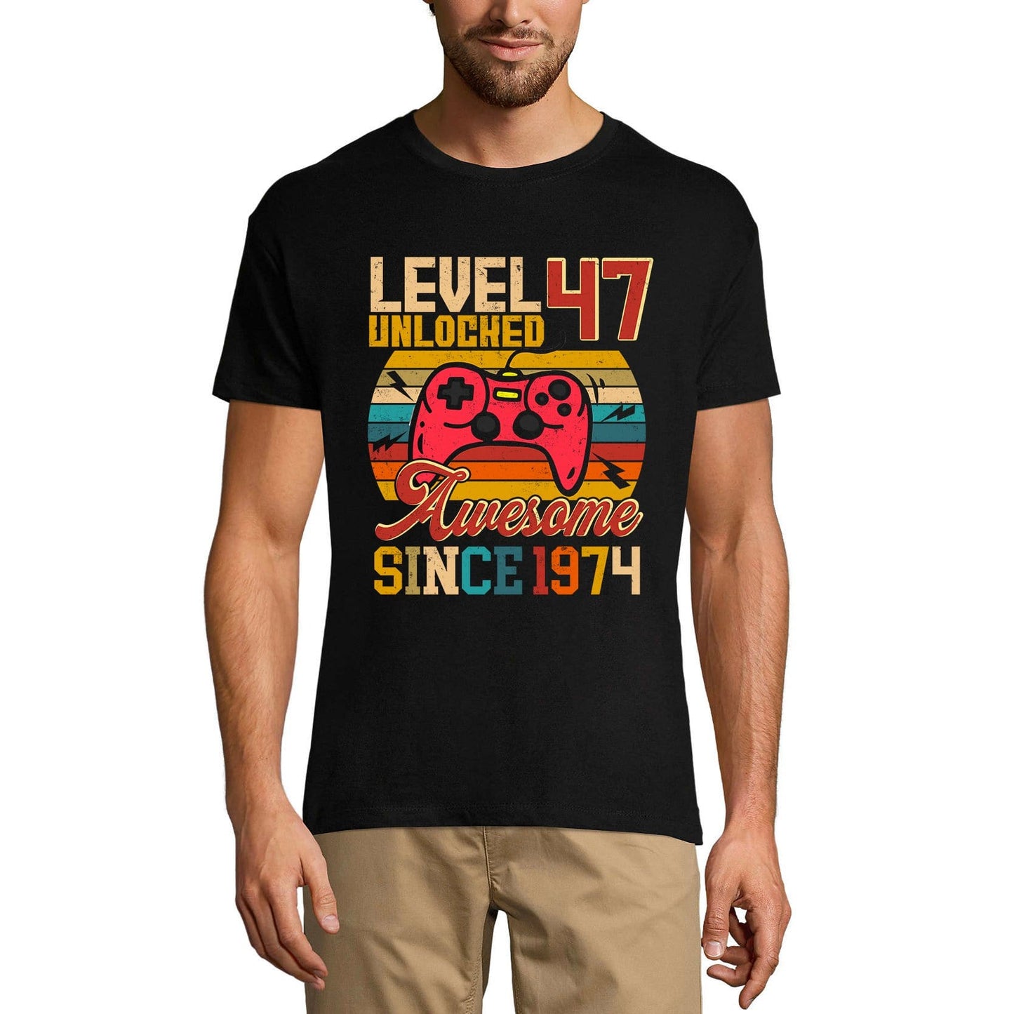 ULTRABASIC Men's Gaming T-Shirt Level 47 Unlocked - Gamer Gift Tee Shirt for 47th Birthday