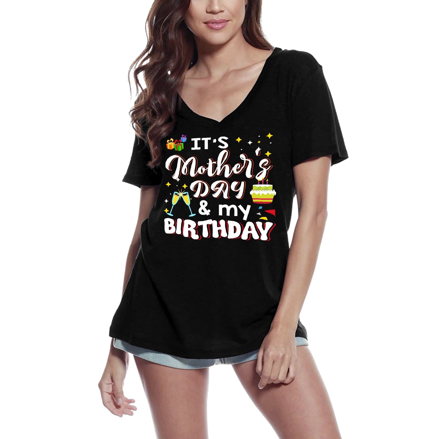 ULTRABASIC Women's T-Shirt It's Mother's Day and My Birthday - Short Sleeve Tee Shirt Tops