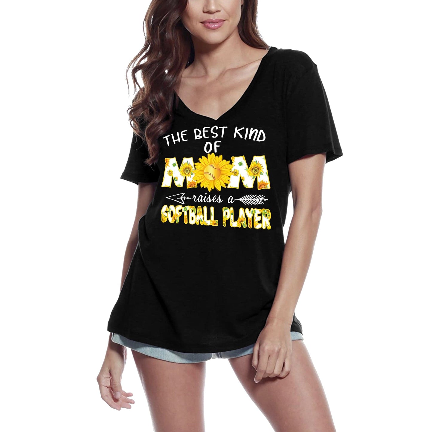 ULTRABASIC Women's V-Neck T-Shirt The Best Kind of Mom Raises a Softball Player - Funny Mom's Quote