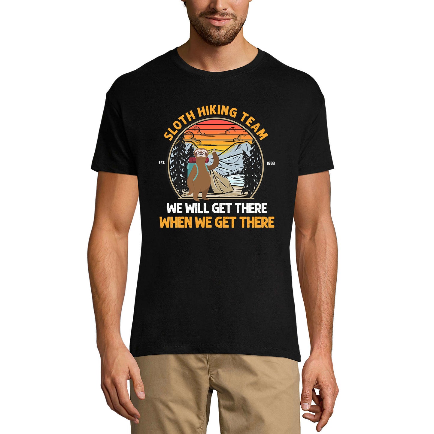 ULTRABASIC Men's T-Shirt Sloth Hiking Team - Funny Mountain Hiker Tee Shirt