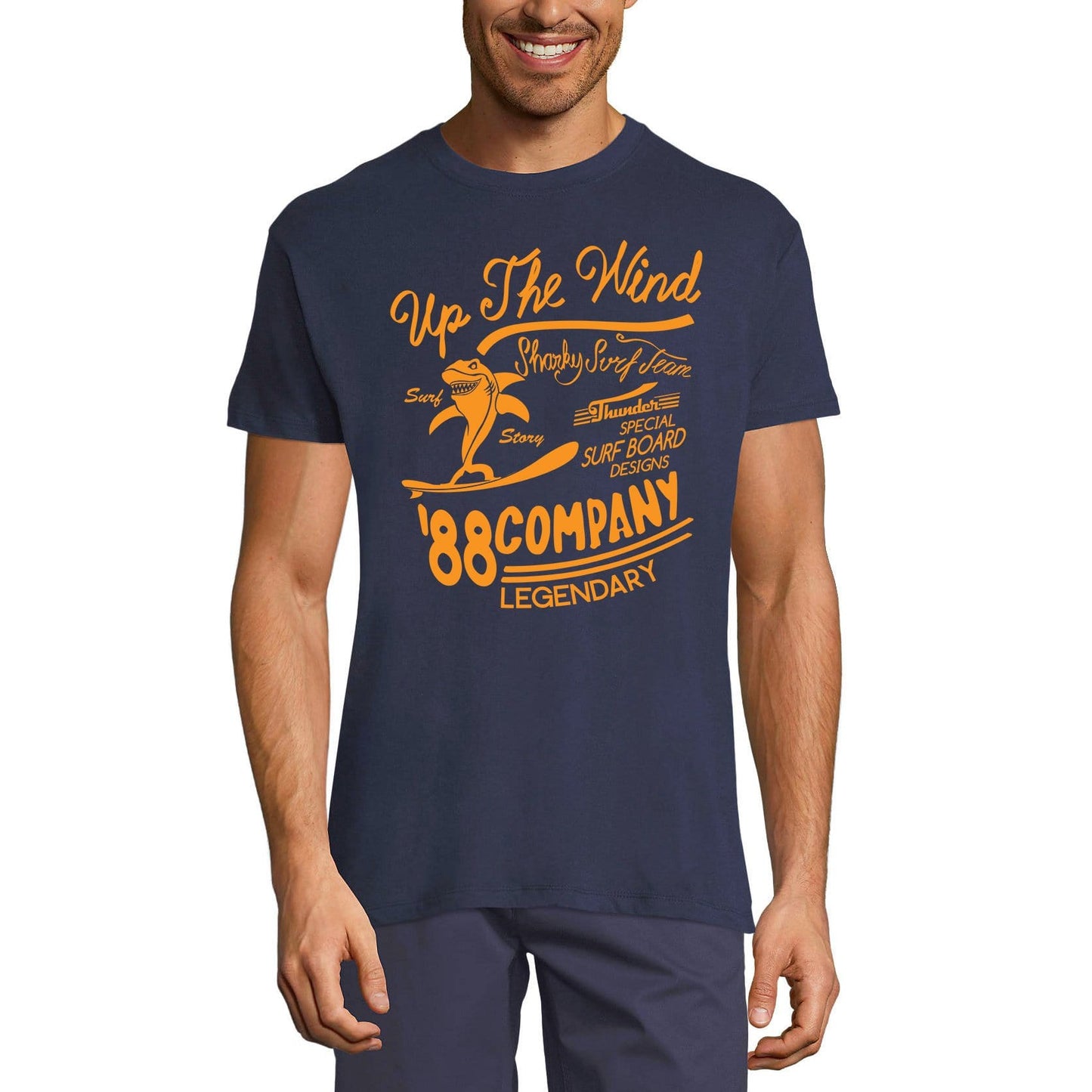 ULTRABASIC Men's T-Shirt Up the Wind Sharky Surf Team - Funny Surfing Tee Shirt