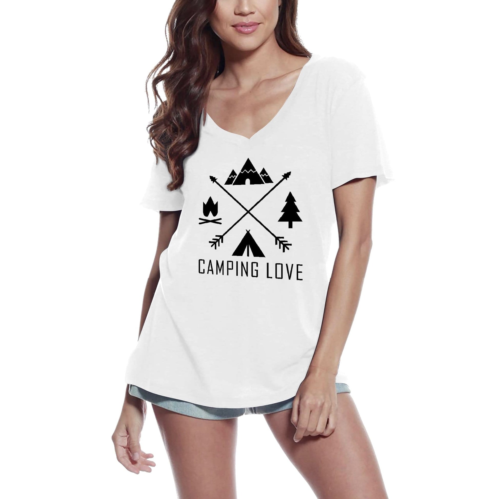 ULTRABASIC Women's T-Shirt Adventure Shirt - Love Camping - Novelty Shirts for Women happy camper t shirt women tshirts camping long sleeve summer patagonia camp gifts cotton mountains adventure merch time clothes girly girl original t shirts outdoor travel buddies road trip novelty bike travel sport fish retro mountain wolf