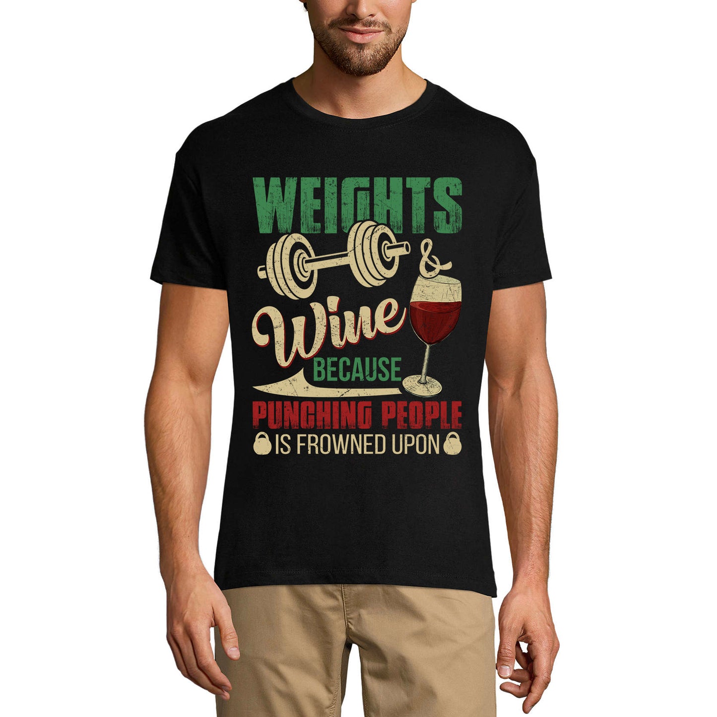 ULTRABASIC Men's Gym T-Shirt Weights and Wine - Motivational Workout Shirt