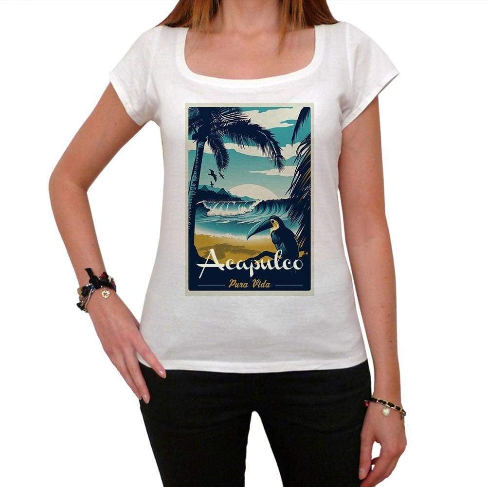 Acapulco Pura Vida Beach Name White Womens Short Sleeve Round Neck T-Shirt 00297 - White / Xs - Casual