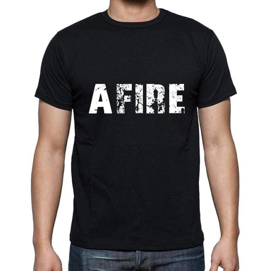 Afire Mens Short Sleeve Round Neck T-Shirt 5 Letters Black Word 00006 - Casual