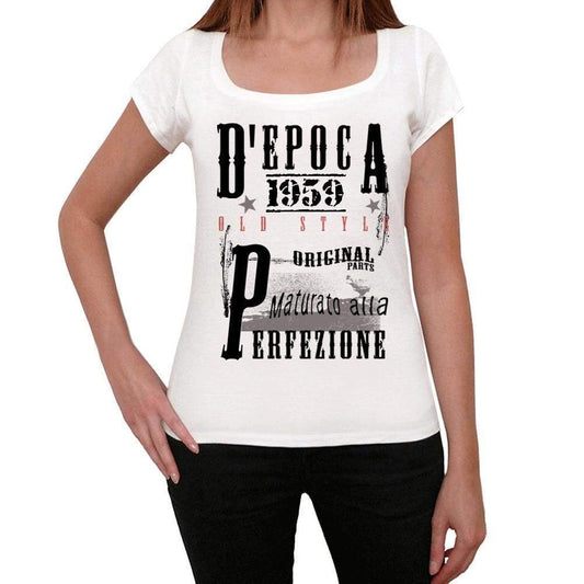 Aged To Perfection Italian 1959 White Womens Short Sleeve Round Neck T-Shirt Gift T-Shirt 00356 - White / Xs - Casual
