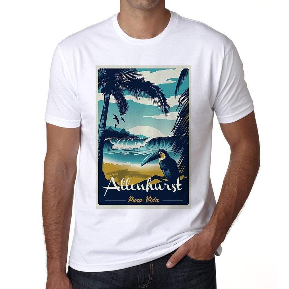 Allenhurst Pura Vida Beach Name White Mens Short Sleeve Round Neck T-Shirt 00292 - White / S - Casual