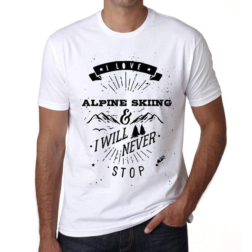 Alpine Skiing I Love Extreme Sport White Mens Short Sleeve Round Neck T-Shirt 00290 - White / S - Casual