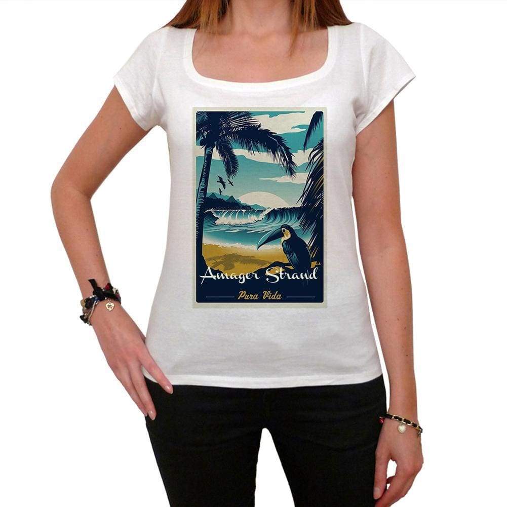 Amager Strand Pura Vida Beach Name White Womens Short Sleeve Round Neck T-Shirt 00297 - White / Xs - Casual