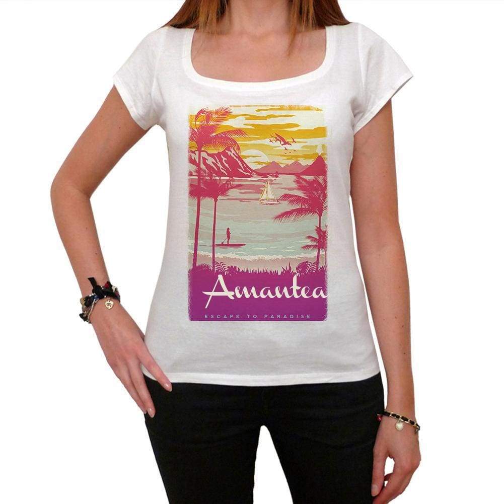 Amantea Escape To Paradise Womens Short Sleeve Round Neck T-Shirt 00280 - White / Xs - Casual