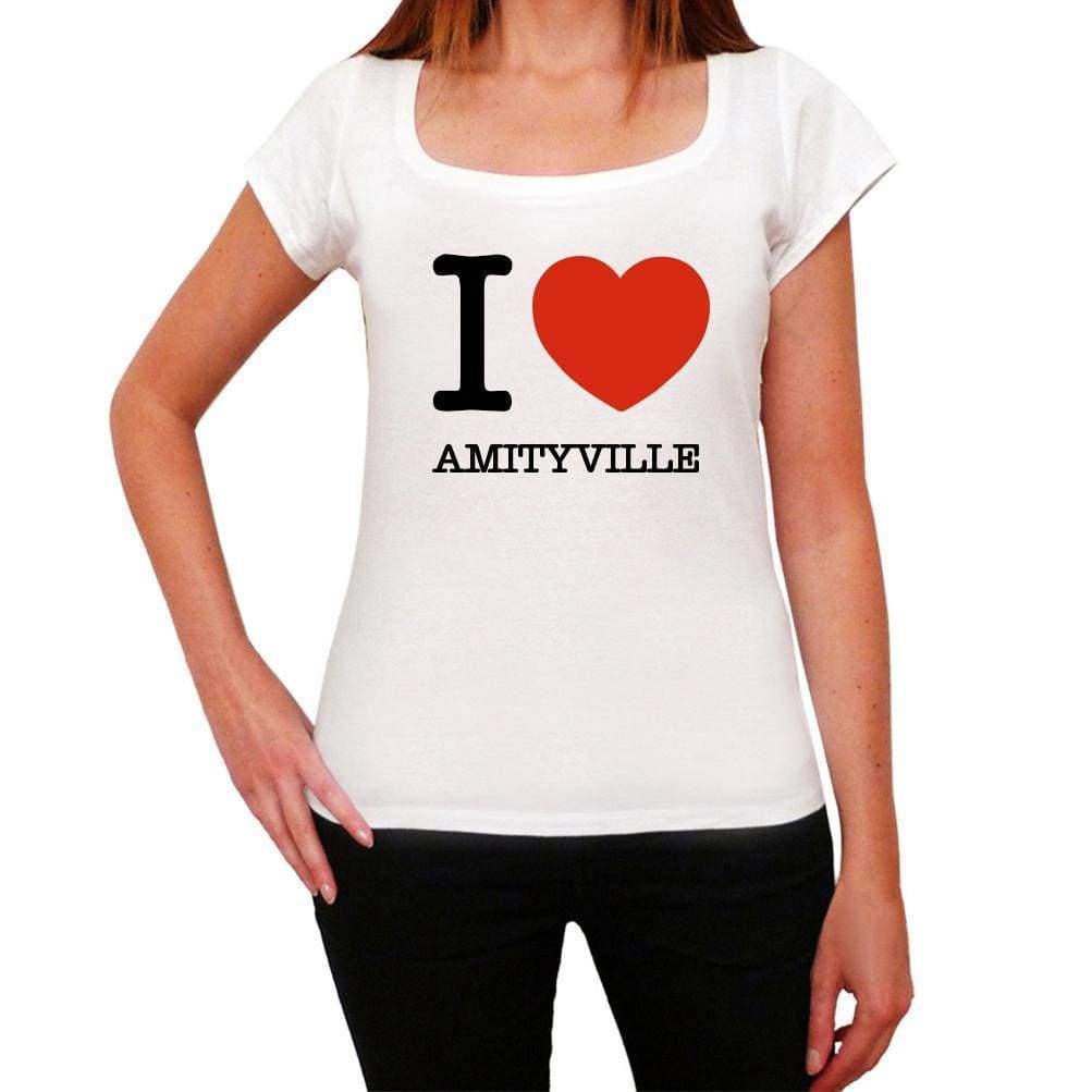 Amityville I Love Citys White Womens Short Sleeve Round Neck T-Shirt 00012 - White / Xs - Casual