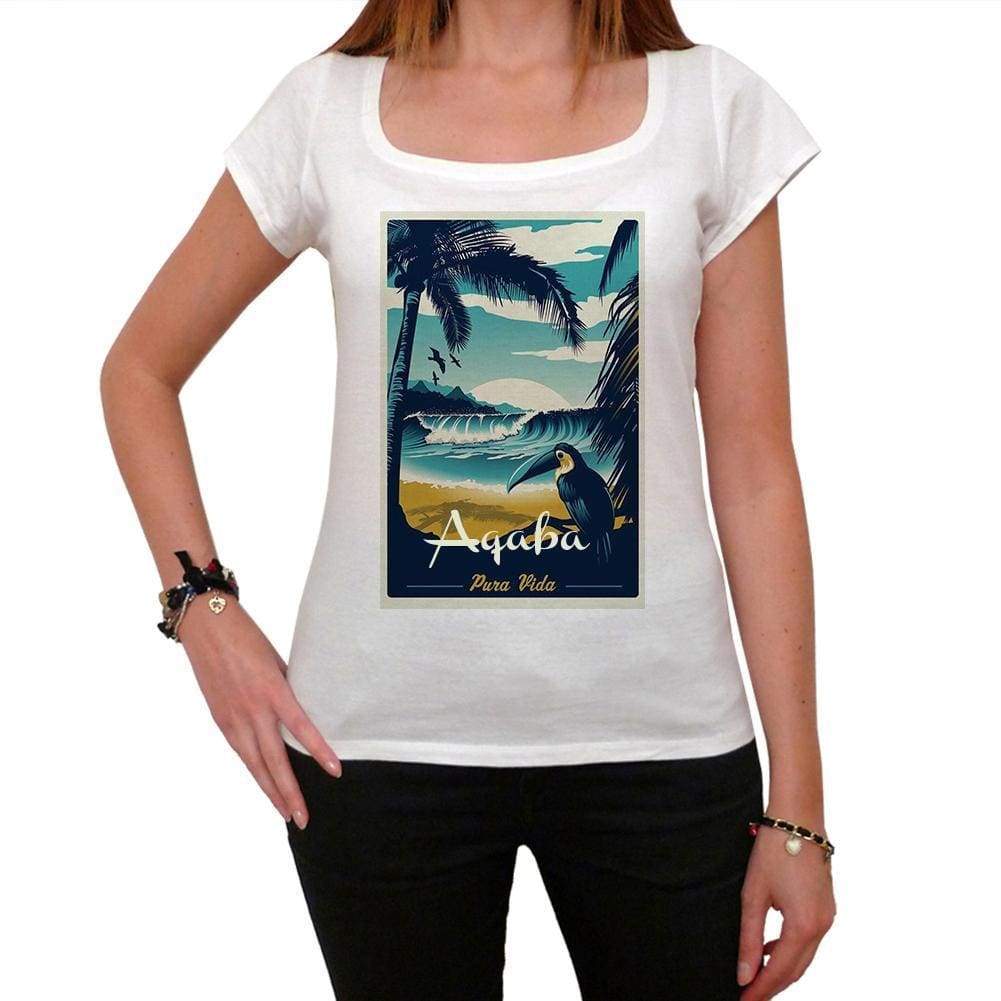 Aqaba Pura Vida Beach Name White Womens Short Sleeve Round Neck T-Shirt 00297 - White / Xs - Casual