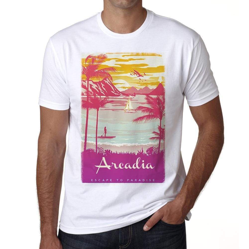 Arcadia Escape To Paradise White Mens Short Sleeve Round Neck T-Shirt 00281 - White / S - Casual