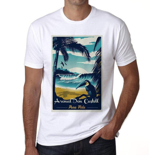 Arenal Den Castell Pura Vida Beach Name White Mens Short Sleeve Round Neck T-Shirt 00292 - White / S - Casual
