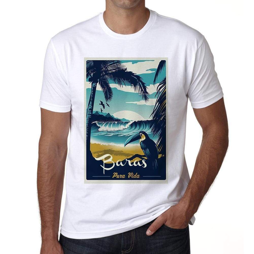 Baras Pura Vida Beach Name White Mens Short Sleeve Round Neck T-Shirt 00292 - White / S - Casual