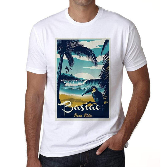 Basiao Pura Vida Beach Name White Mens Short Sleeve Round Neck T-Shirt 00292 - White / S - Casual
