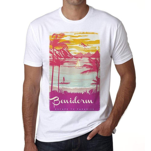 Benidorm Escape To Paradise White Mens Short Sleeve Round Neck T-Shirt 00281 - White / S - Casual