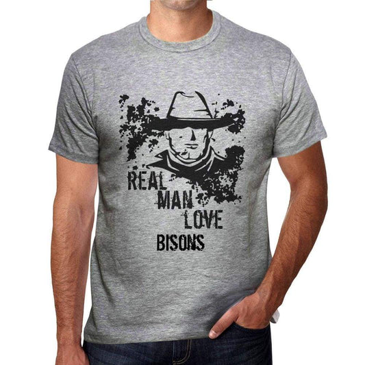 Bisons Real Men Love Bisons Mens T Shirt Grey Birthday Gift 00540 - Grey / S - Casual