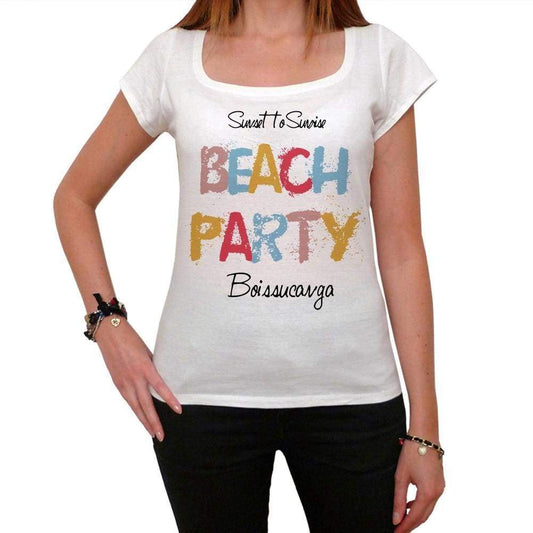 Boissucanga Beach Party White Womens Short Sleeve Round Neck T-Shirt 00276 - White / Xs - Casual