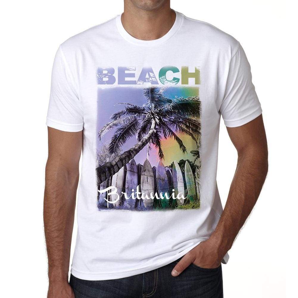 Britannia Beach Palm White Mens Short Sleeve Round Neck T-Shirt - White / S - Casual