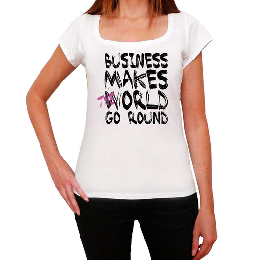 Business World Goes Round Womens Short Sleeve Round White T-Shirt 00083 - White / Xs - Casual